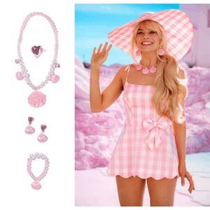 💗 5PCS Barbie Costume Cosplay Movie Halloween Pink Sea Shell Jewelry Set NEW